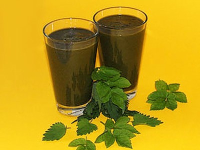 Grüner Smoothie aus Wildkräutern und Birne